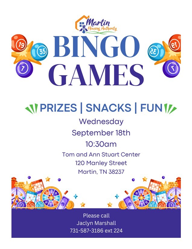 BINGO gmes flyer. All information on this flyer is listed above.